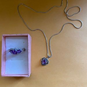 Sterling & Amethyst Size 7 1/4 Ring and 18” Sterling & Amethyst Pendant (HEART)